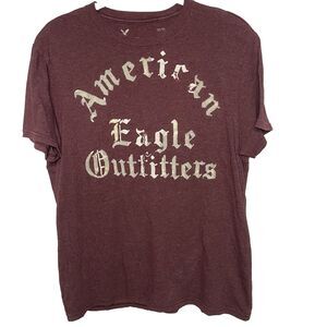 American Eagle Vintage Fit T-Shirt Distressed Velvet Logo Short Sleeve Y2K Men L